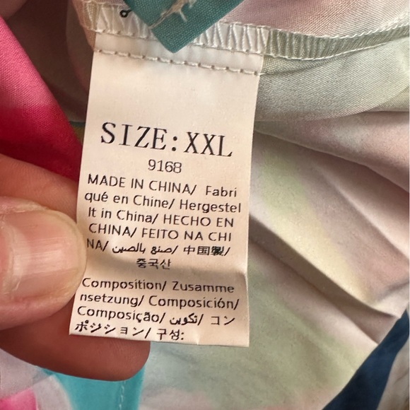 NWOT SHEIN Colorful Floral Button Down Shirt long sleeve pink blue green XXL - Picture 15 of 16